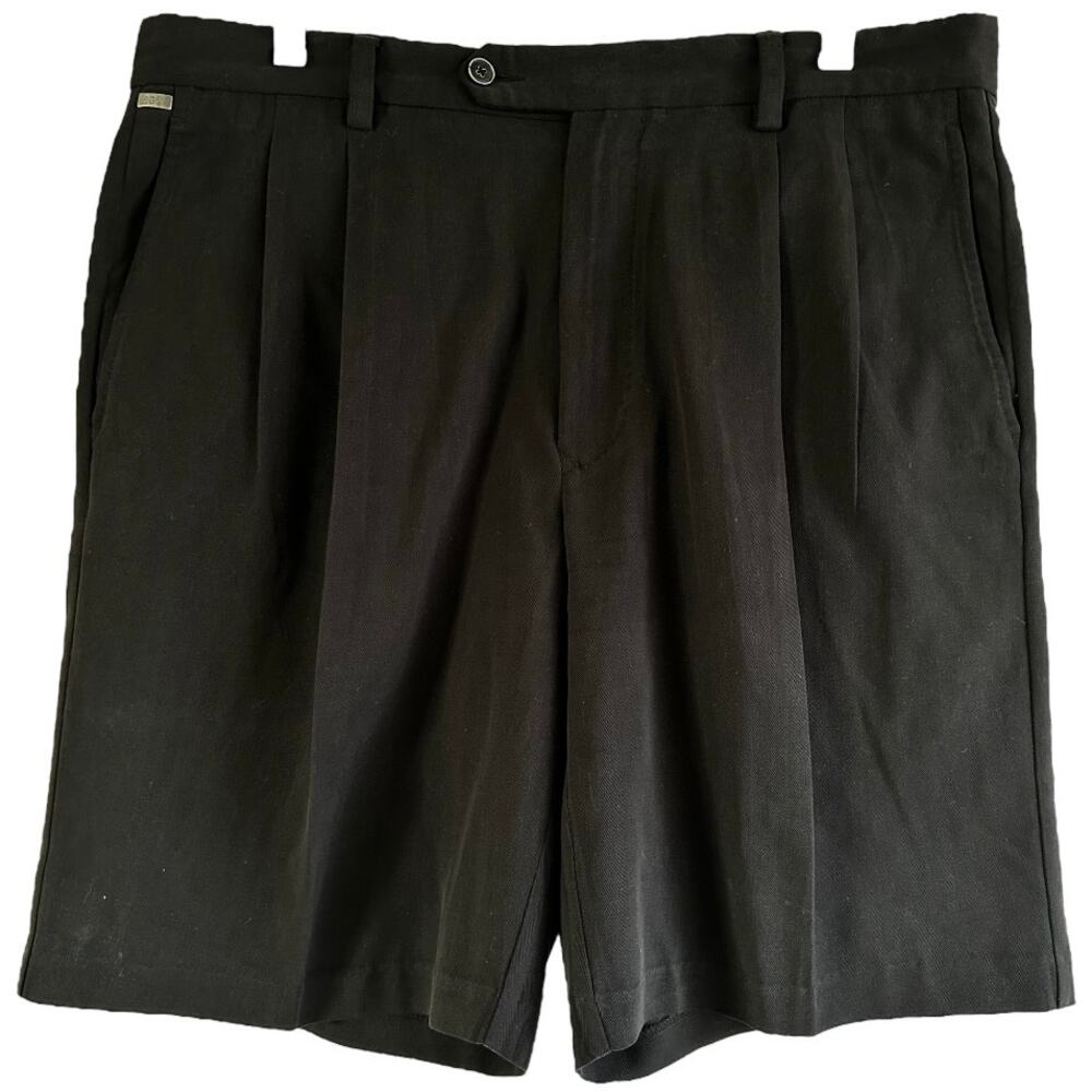 Tommy Bahama Silk Shorts 10" Pleated Straight Mid Rise Zip Fly Silk Black 35